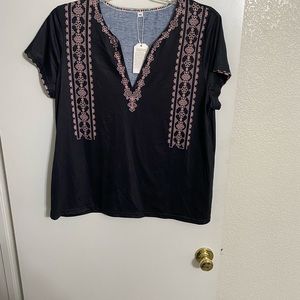 Grey & pink v neck blouse